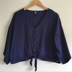 Navy button tie front top